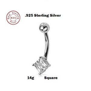 Navel ~ .925 Sterling Silver CZ 5mm Solitaire SQUARE Belly Ring